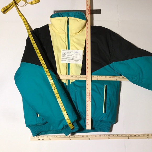 HORIZON Vintage Outerwear Reversible Turquoise Cream Black Puffer Ski Jacket—Lrg - Picture 14 of 16